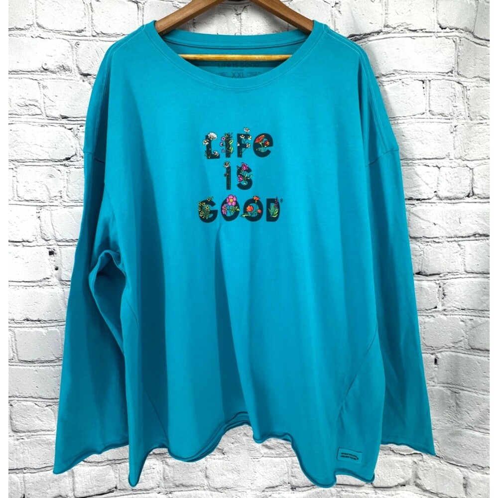 Life Is Good Top Women's XXL Island Blue Relaxed LS Crusher Tee QVC Exclusive - Picture 1 of 13